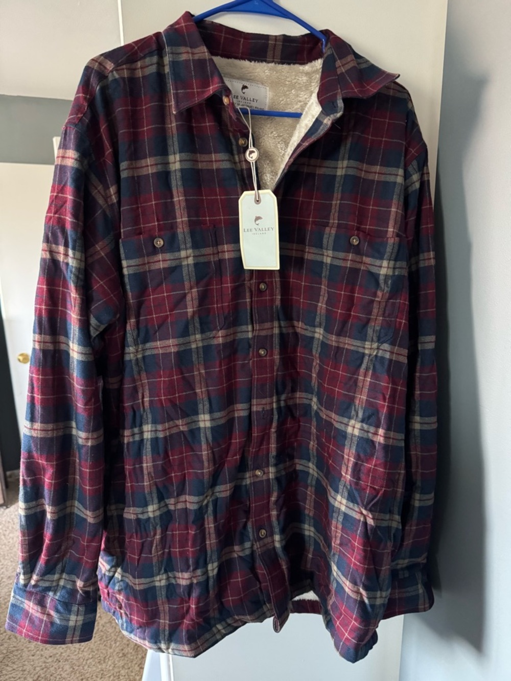 Men's Burgundy Plaid Sherpa-Lined Flannel Jacket